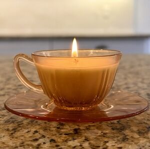 Elegant Pink Glass Teacup Candle